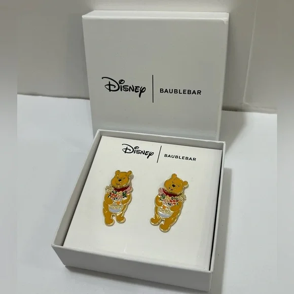 BaubleBar Gold and Red Earrings with Winnie the Pooh Charm - Picture 1 of 5